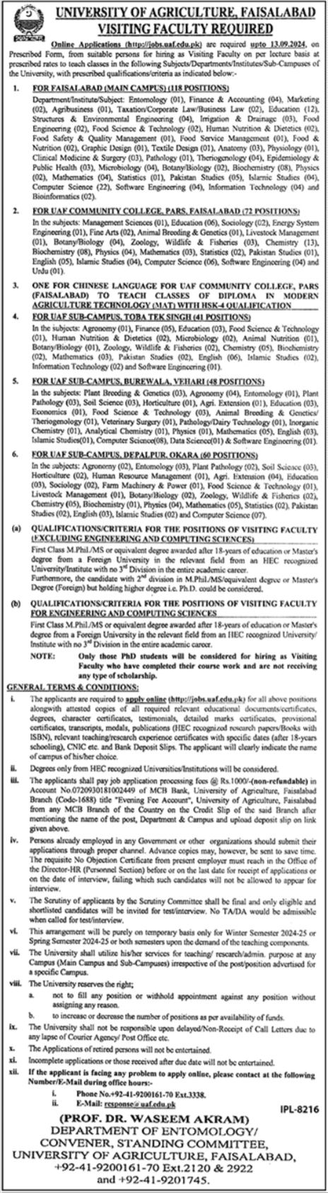 Faculty Jobs At University Of Agriculture UAF Jobs 2024