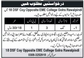 Cook At 18 DSF Coy Opposite EME College Rawalpindi Jobs 2024