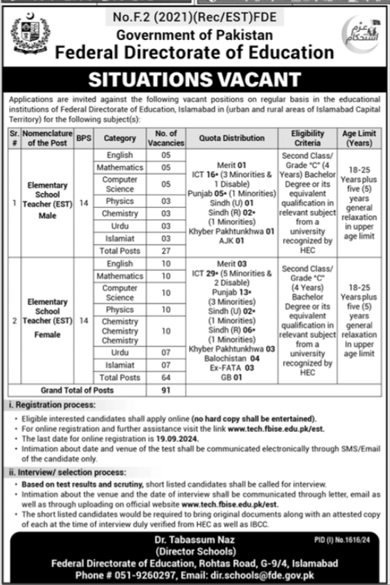  Federal Directorate Of Education FDE Jobs 2024