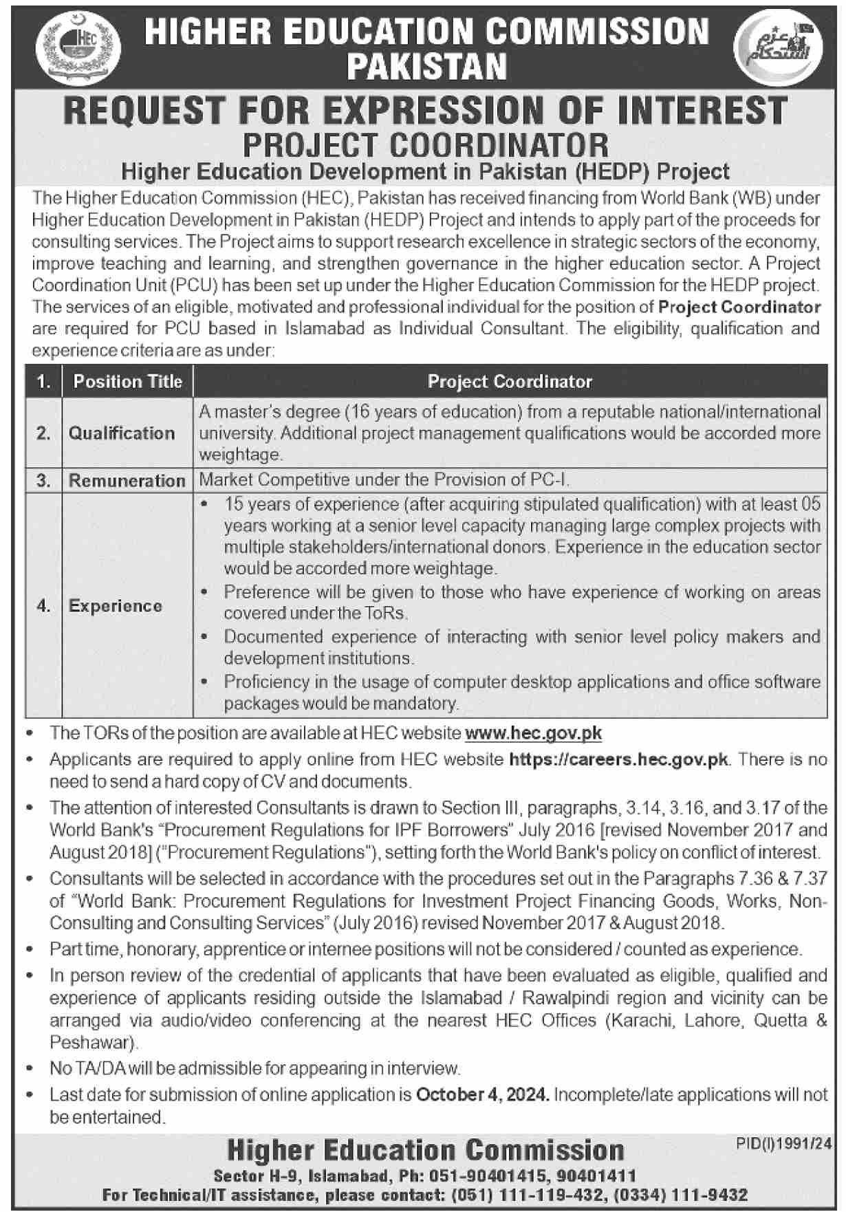 Higher Education Commission HEC Jobs 2024