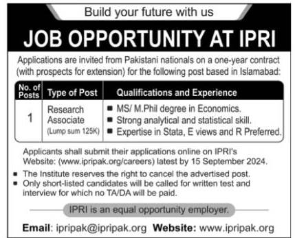Islamabad Policy Research Institute IPRI Jobs 2024