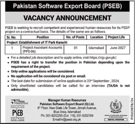 Pakistan Software Export Board PSEB jobs 2024