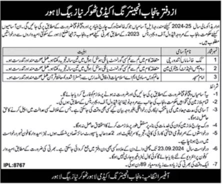 Punjab Engineering Academy PEA Jobs 2024