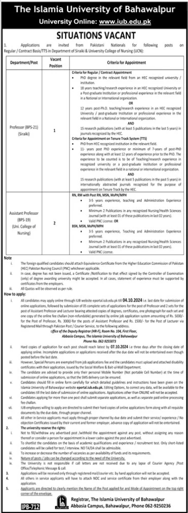 The Islamia University Of Bahawalpur IUB Jobs 2024
