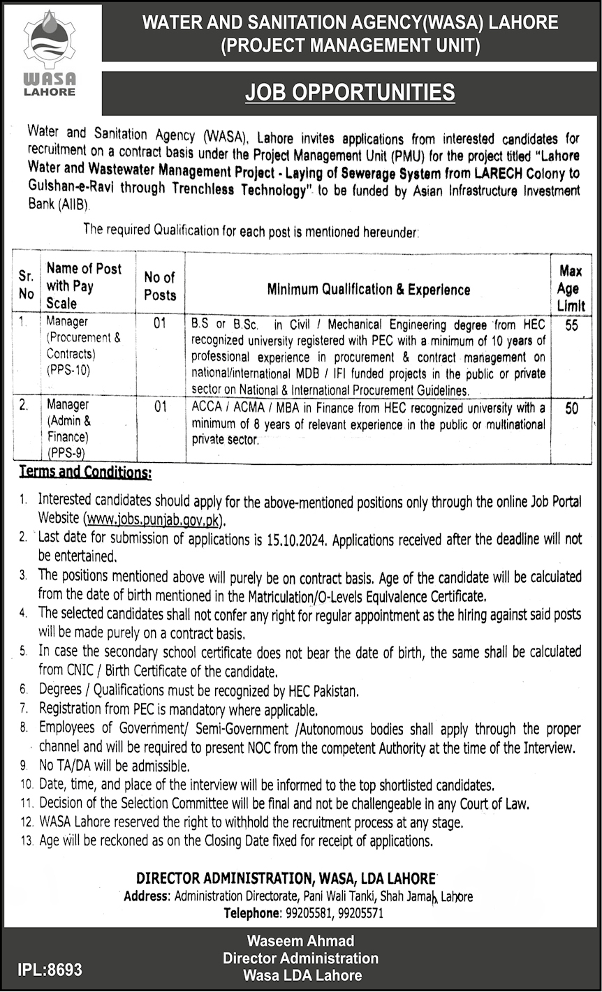 Water And Sanitation Agency WASA Jobs 2024