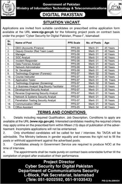 Ministry Of Information Technology & Telecommunication MOITT Jobs Apply 2024